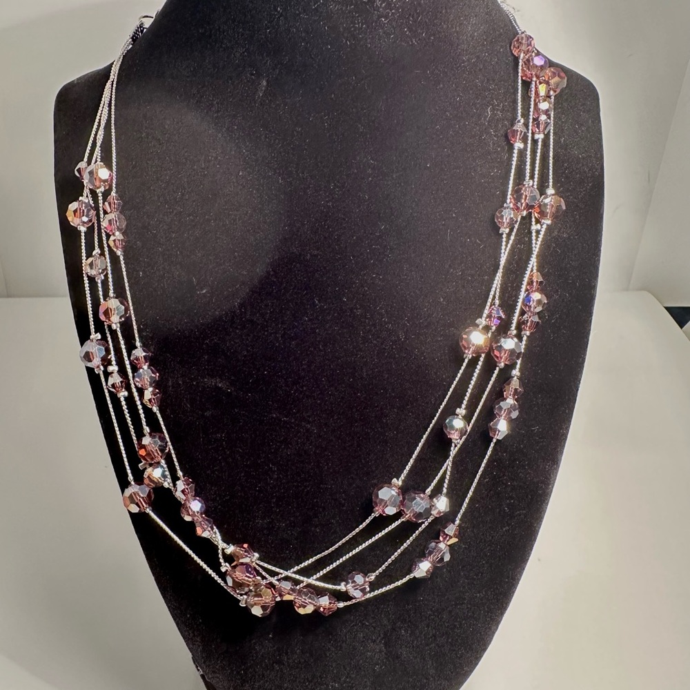 Elegant Multi-Strand faux silver strands with Rainbow Hematite Stones Necklace